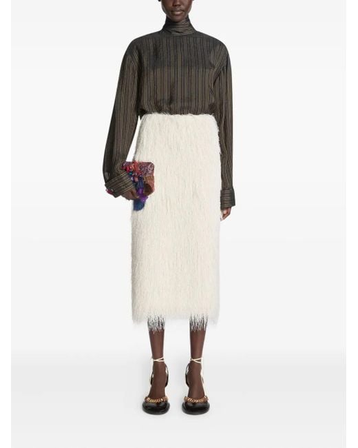 Dries Van Noten White Fringed Skirt