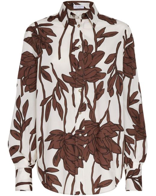 Camisa con estampado floral Brunello Cucinelli de color White