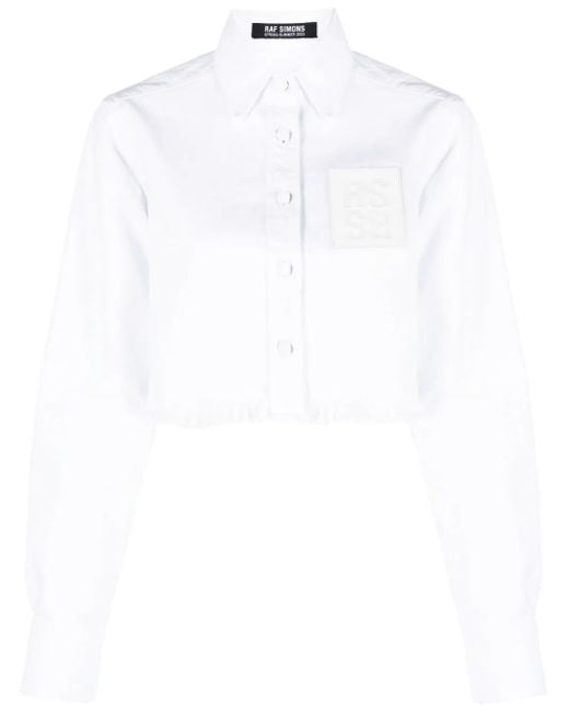 Raf Simons White Logo-Patch Cropped Shirt