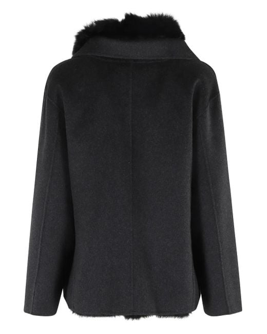 Seventy Black Fur-Collar Multi-Pocket Jacket