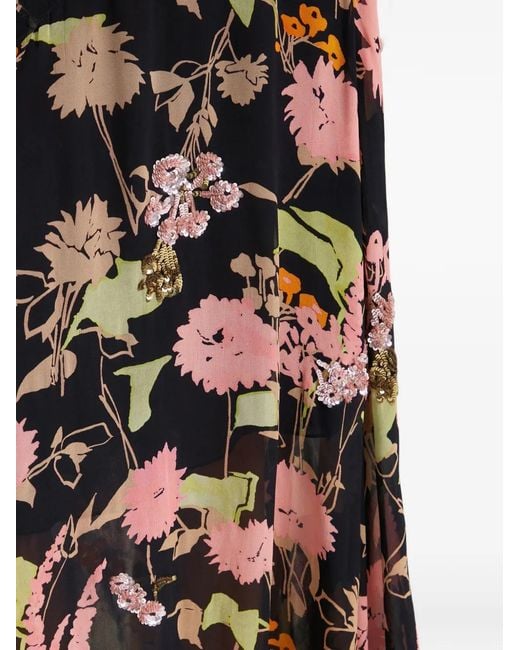 Temperley London White Maisie Floral-Print Sequin-Embellished Skirts