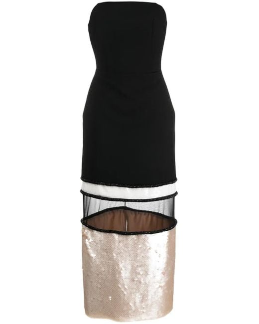 V:PM ATELIER Black Sable Sequin-embellished Panelled Midi Dress
