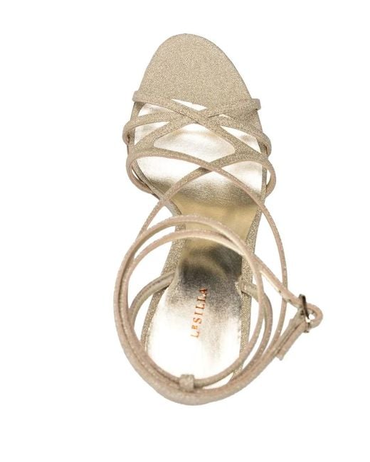 Le Silla White Metallic Strap-Wrap Sandals