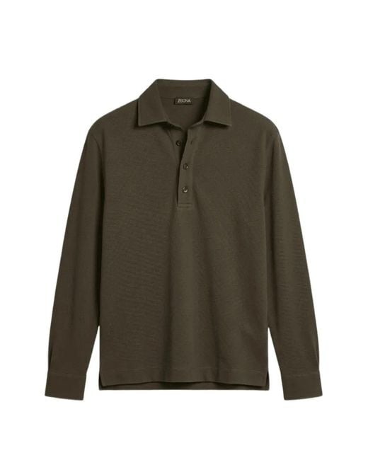 Zegna Green Long-Sleeve Polo Shirt for men