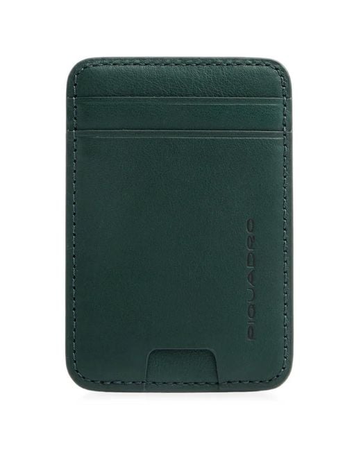 Piquadro Green Magsafe Logo-Debossed Leather Cardholder for men