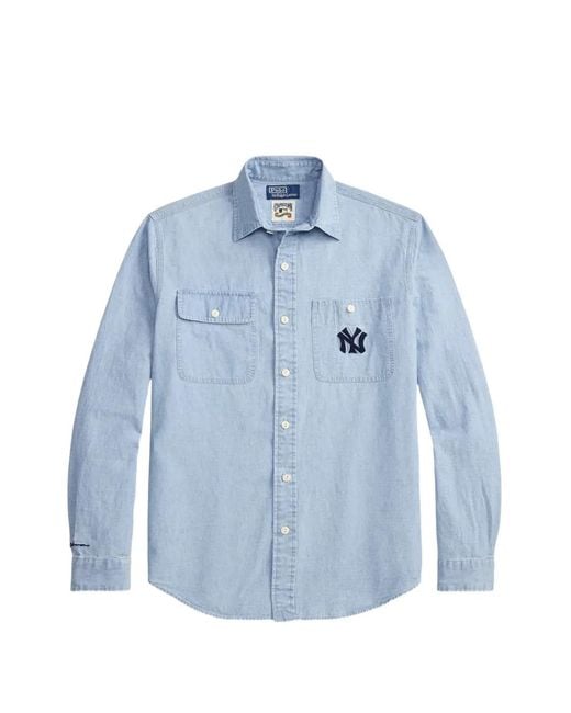 Polo Ralph Lauren Blue X Yankees Buttoned Long-Sleeve Shirt for men
