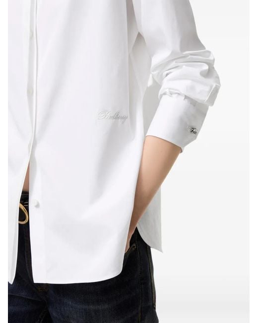 Burberry White Classic-Fit Grosgrain-Trim Cotton Shirt