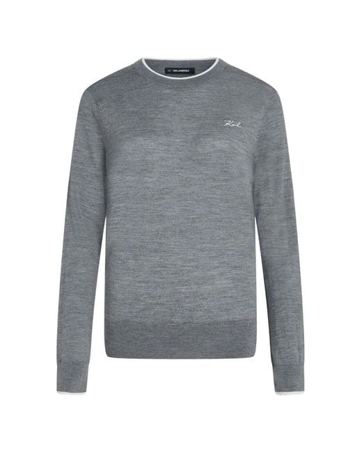 Karl Lagerfeld Gray Merino Wool Crew-Neck Sweater