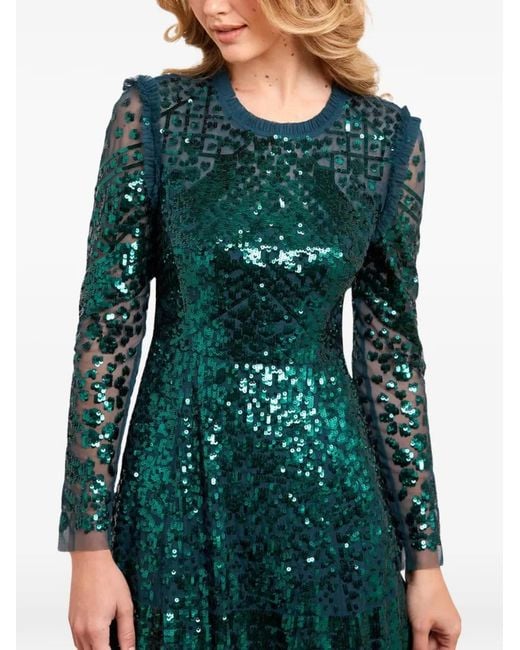 Needle & Thread Green Aurora Sequin-Embellished Gown Maxi Dress