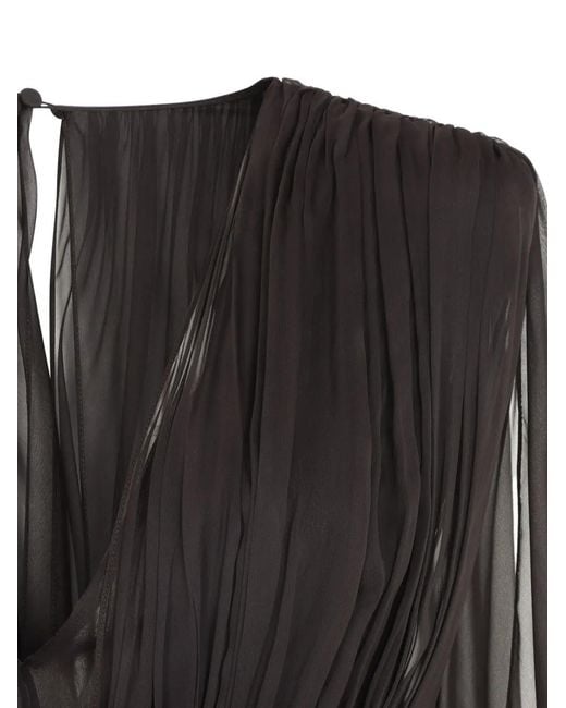 Alberta Ferretti Black Draped Silk Maxi Dress