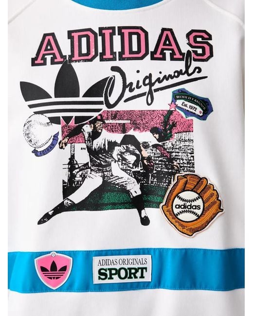 Adidas White Graphic-Print Panelled Sweater