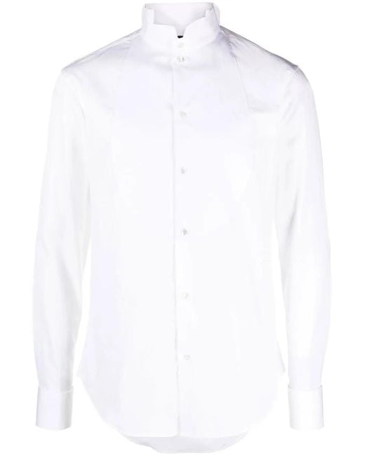 Emporio Armani White Wingtip-Collar Long Sleeve Shirt for men