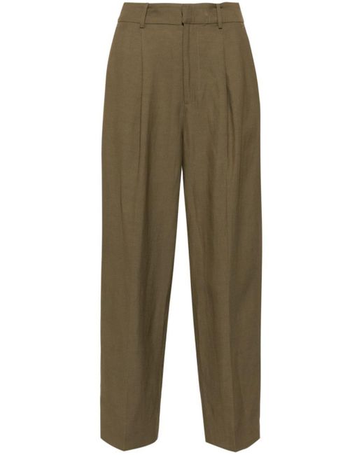 PT Torino Green Pleated Tapered Trousers