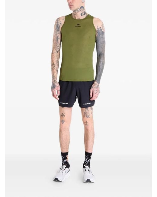 Saysky Green Mesh Base Layer Logo-Print Singlet
