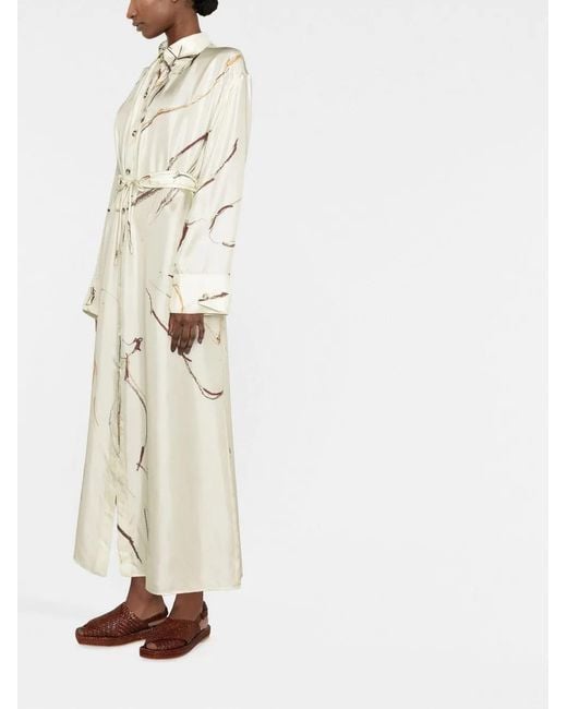 Nanushka White Abstract-Print Silk Shirt Dress