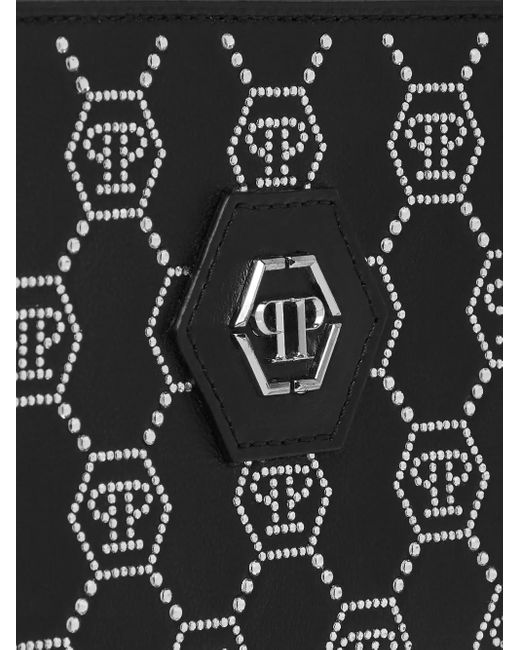 Philipp Plein Black Monogram Studded Zip Wallet