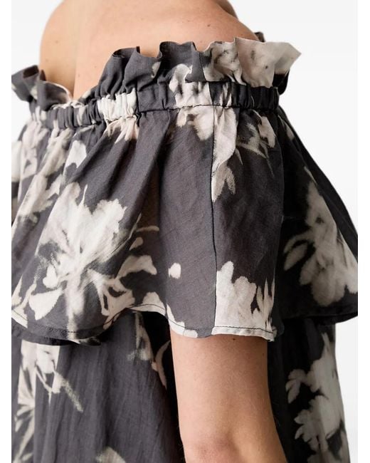 Marc O' Polo Black Carmen Floral-Print Mini Dress