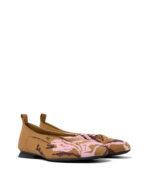 Camper Brown Floral-Pattern Ballet Flats
