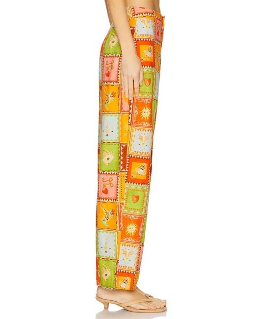 Never Fully Dressed Orange Patchwork-Print Trousers