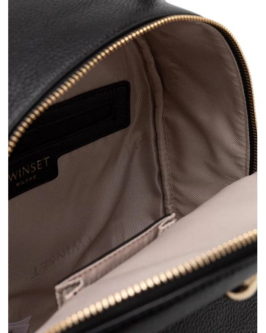 Twinset Black Grained-Effect Logo-Stud Backpack