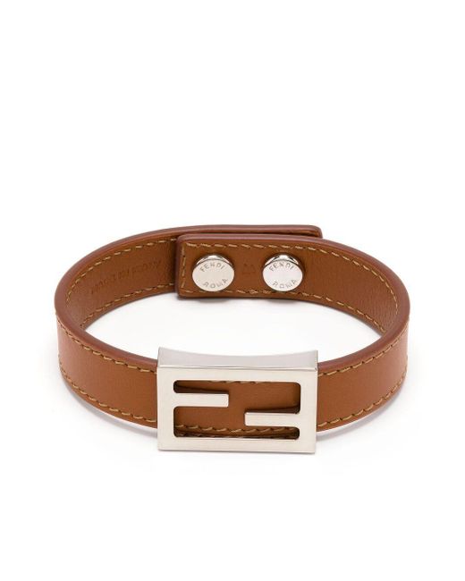 Bracelet Baguette en cuir à logo Fendi pour homme en coloris Brown