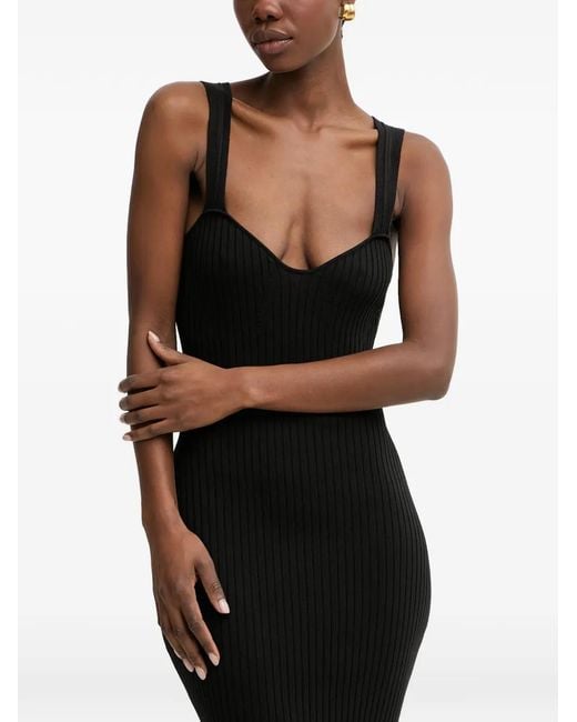 Fracomina Black Ribbed-Knit Sleeveless Midi Dress