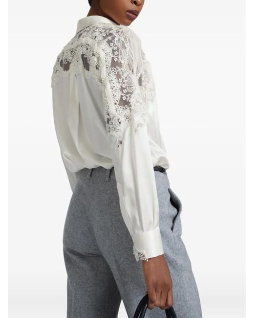 Ermanno Scervino White Lace-Detailed Silk Shirt