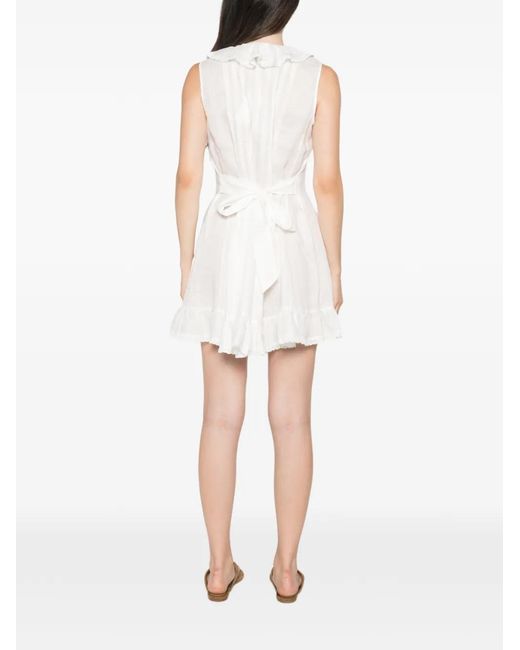 Doen White Henrietta Ruffled Sleeveless Midi Dress