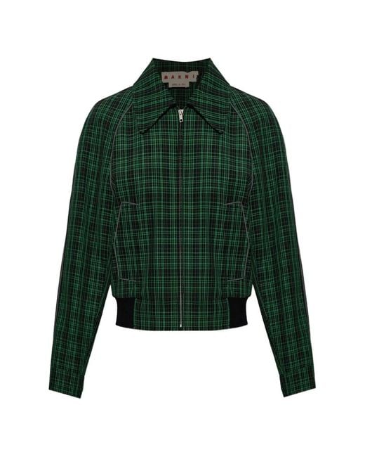 Marni Green Checked Wool-Blend Jacket
