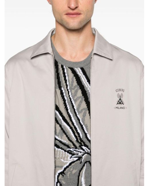 Iceberg Gray Zip-up Twill Shirt Jacket for men
