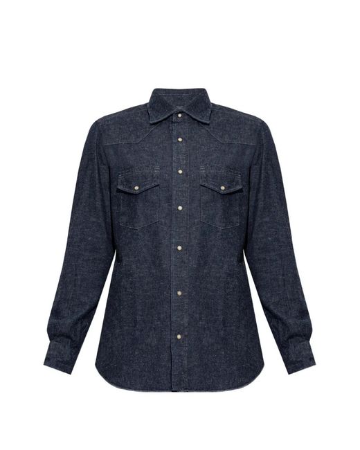 Eleventy Blue Western Denim Shirt for men