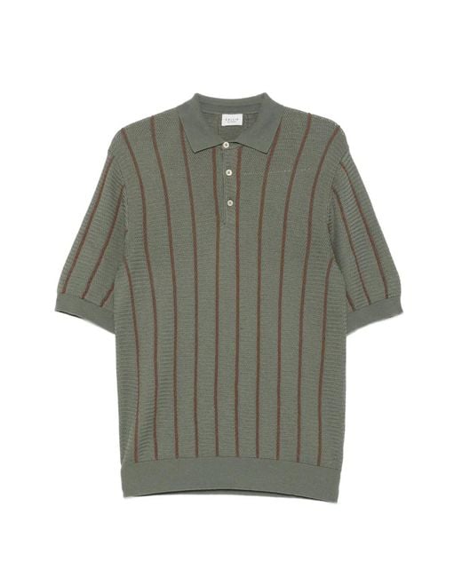 GALLIA Gray Striped Buttoned Polo Shirt for men