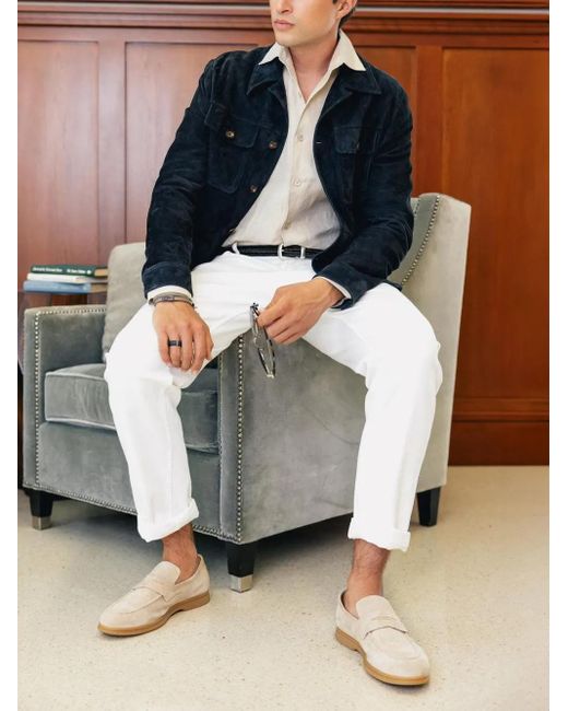 Eleventy Pink Perforated Suede Loafers for men