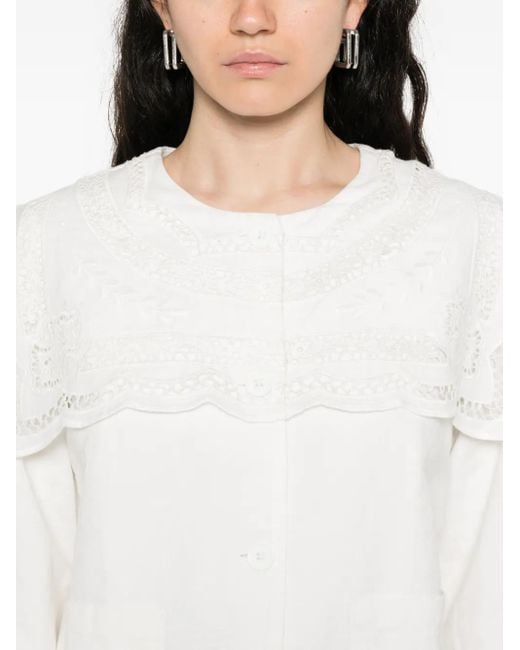 Sea White Lace-Trimmed Linen-Cotton Jacket
