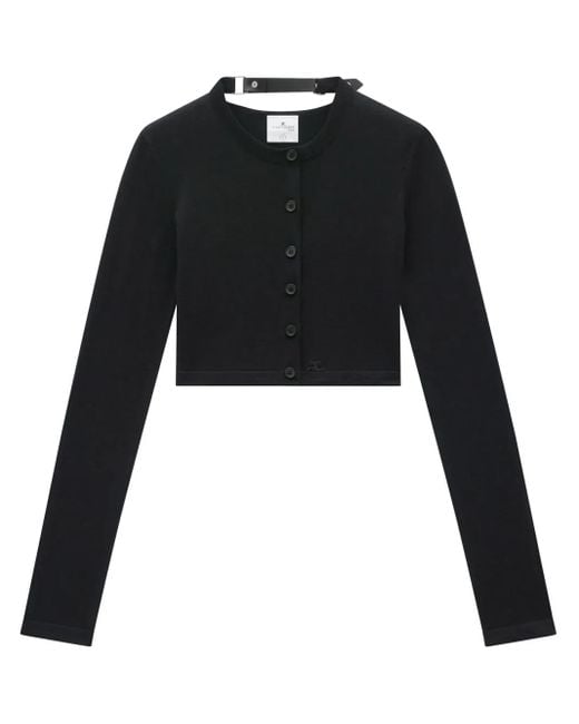 Courreges Black Buckled Cropped Cardigan