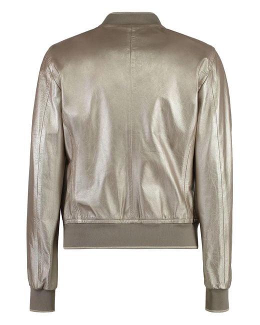 Moorer Brown Metallic-Effect Leather Bomber Jacket