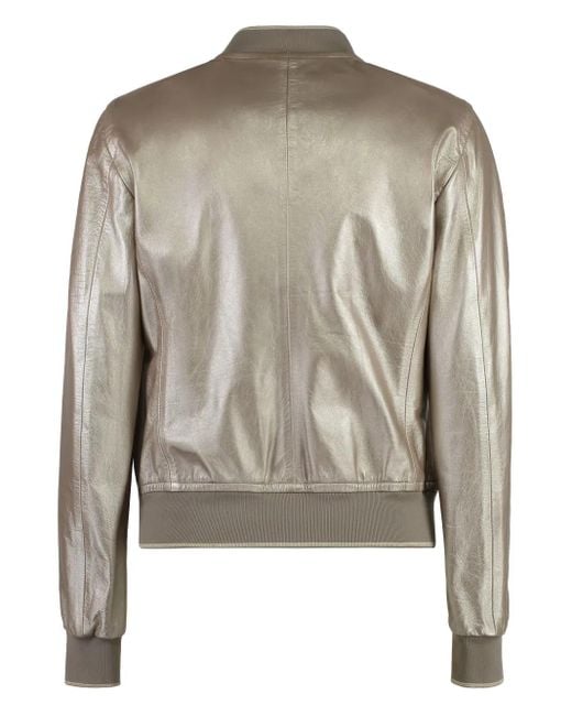 Moorer Brown Metallic-Effect Leather Bomber Jacket