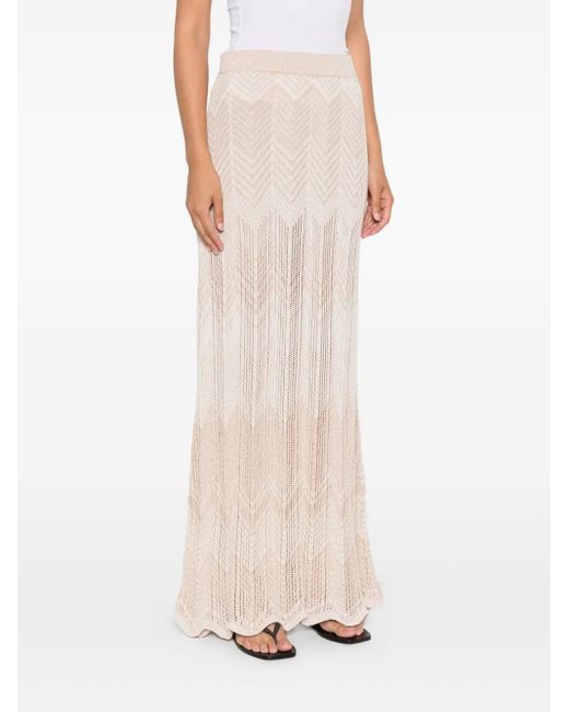 Akep Natural Chevron-Pattern Scalloped-Hem Skirt