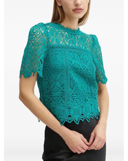 Morgan Blue Ormay Lace Short-Sleeve Top