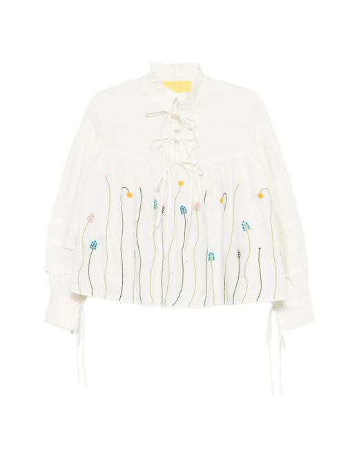 PHILIPPA 1970 White Floral-Embroidered Ruffled Blouse