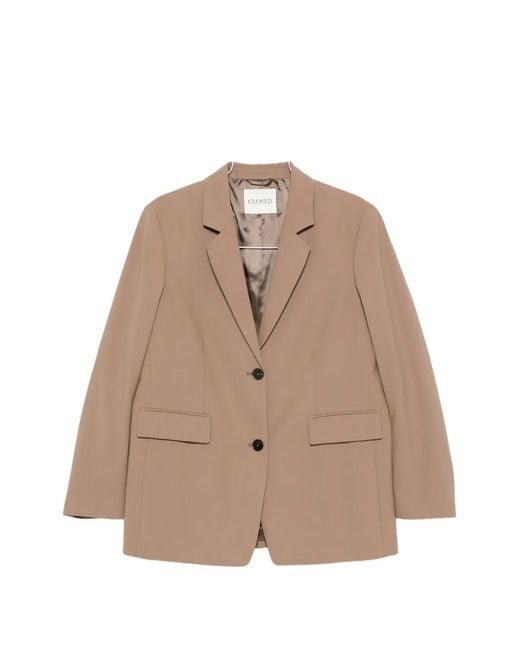 Closed Natural Single-Breasted Notched-Lapels Blazer
