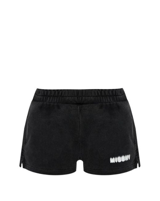 M I S B H V Black Logo-Detail Cotton Mini Shorts