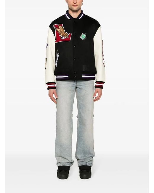 Lanvin Black Logo-Patch Varsity Jacket for men