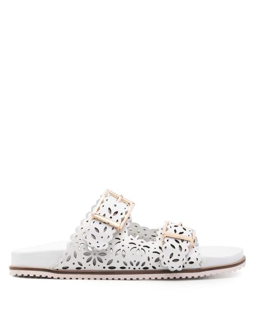 Twin Set White Laser-cut Leather Sandals