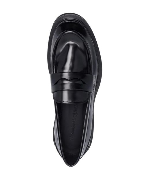 McQueen Black Tread-Sole Penny-Slot Loafers for men