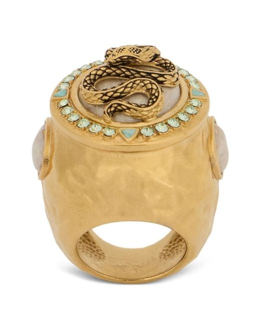 Roberto Cavalli Ring Met Slangen En Edelsteen in het Metallic