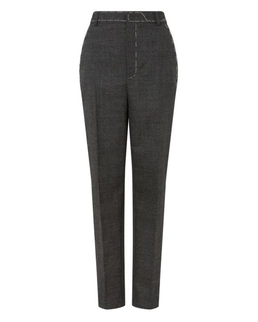 Moschino Gray Contrast-Stitch Wool Trousers