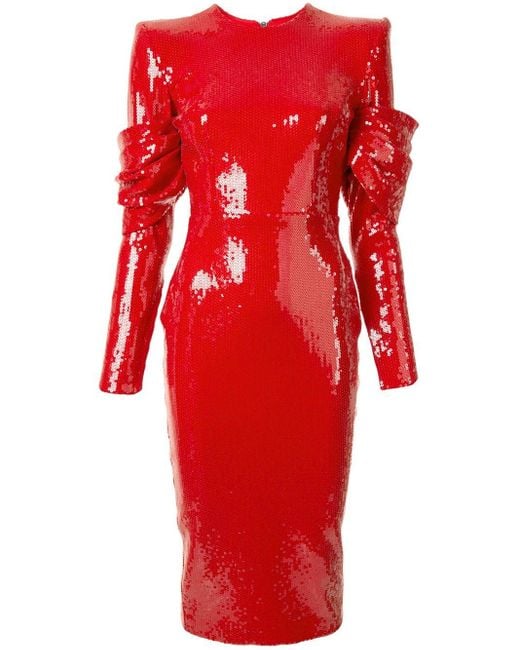 Alex Perry Red Declan-long Sleeve Sequin Dress