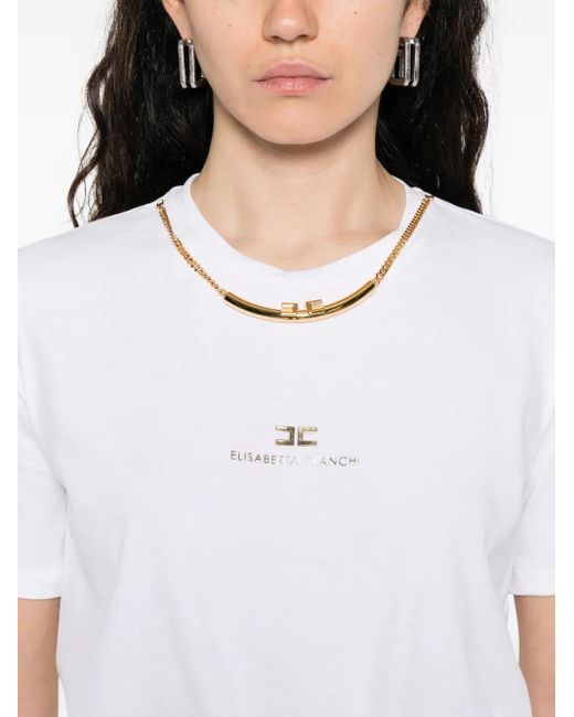 Elisabetta Franchi T-Shirt Verfraaid Met Ketting in het White