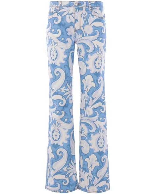 Etro Blue Printed Straight-Leg Jeans